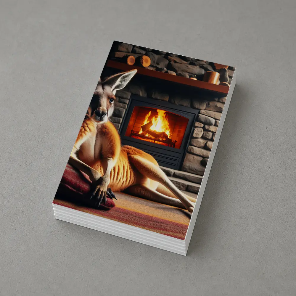 Kangaroo Relaxing By Cozy Stone Fireplace – Postcards
