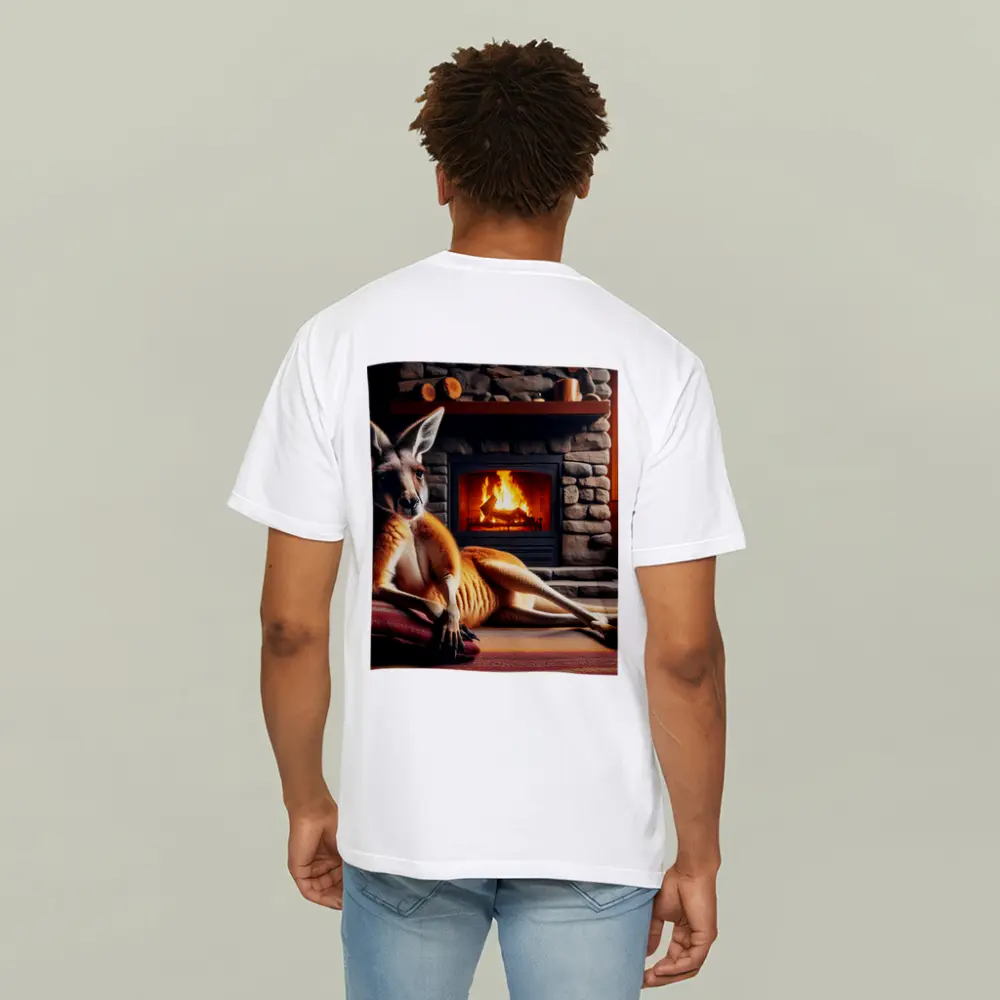 Kangaroo Relaxing By Cozy Stone Fireplace – T-Shirts
