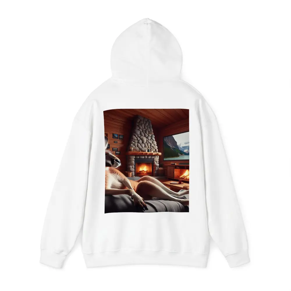 Kangaroo Relaxing In Cozy Cabin Fireplace – Hoodies