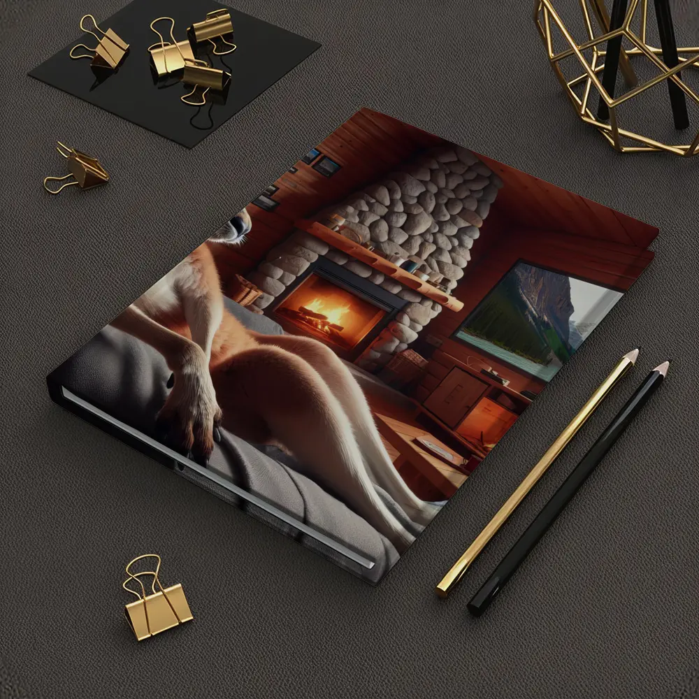 Kangaroo Relaxing In Cozy Cabin Fireplace – Notebooks