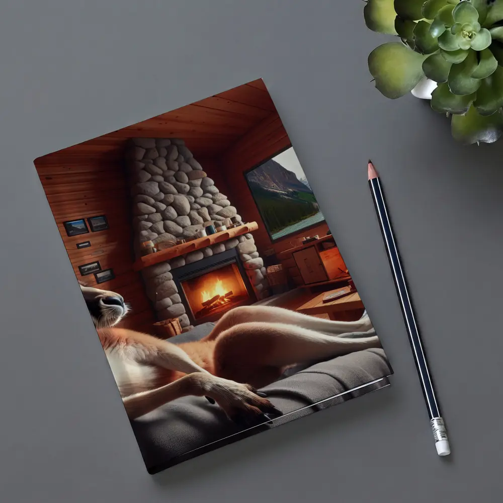 Kangaroo Relaxing In Cozy Cabin Fireplace – Notebooks