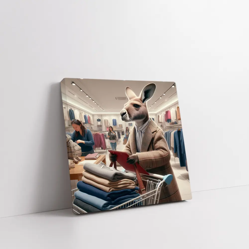 Kangaroo Shopping in Clothing Store – Wall Art