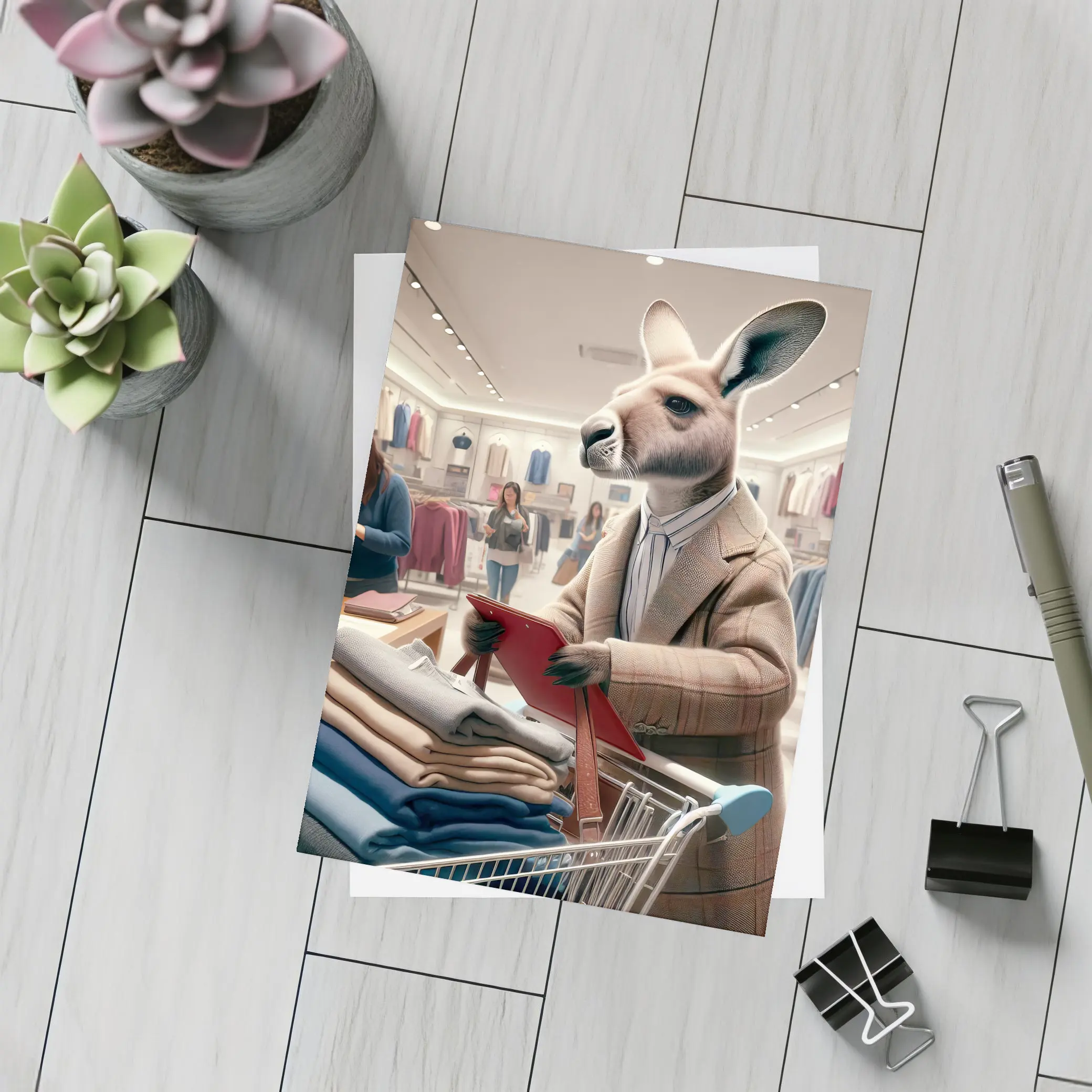 Kangaroo Shopping in Clothing Store – Postcards