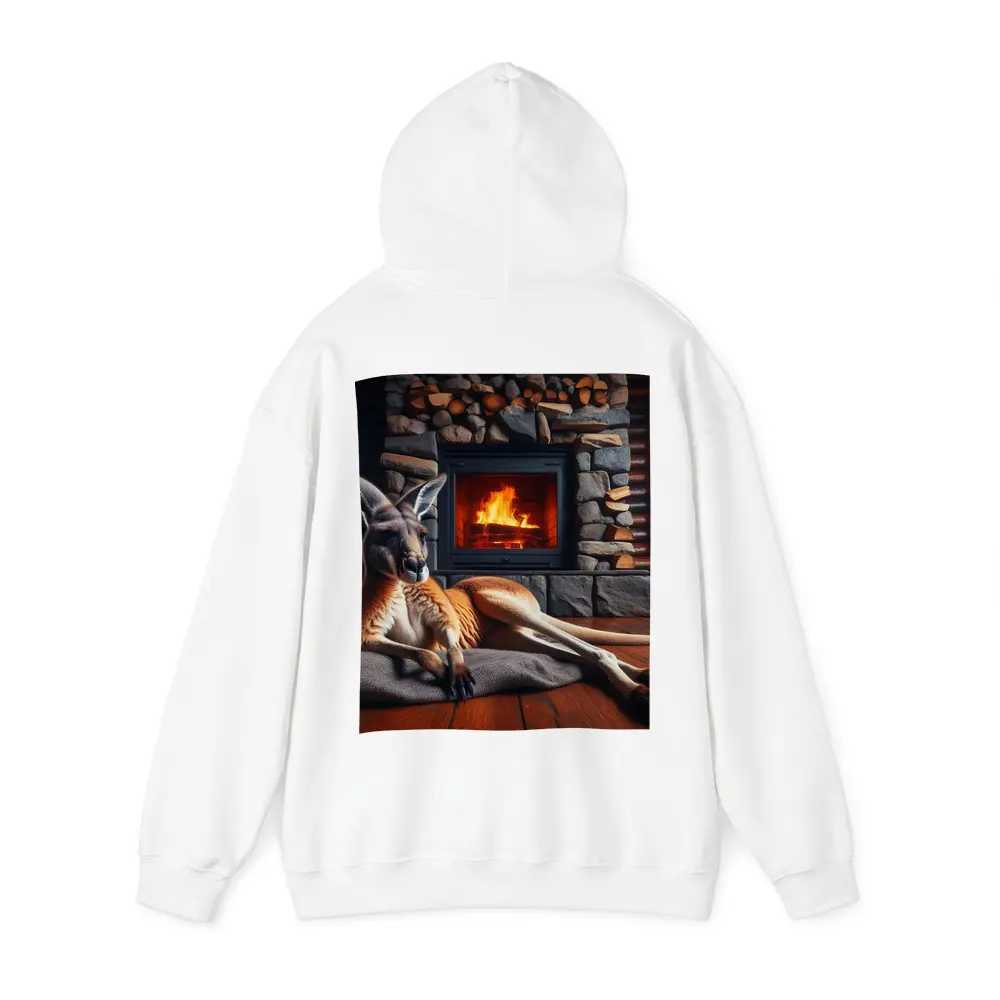Kangaroo Relaxing By Stone Fireplace Cabin – Hoodies