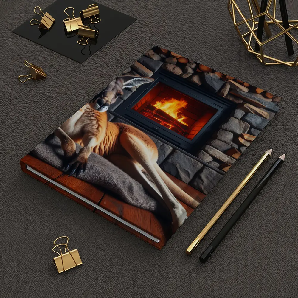 Kangaroo Relaxing By Stone Fireplace Cabin – Notebooks