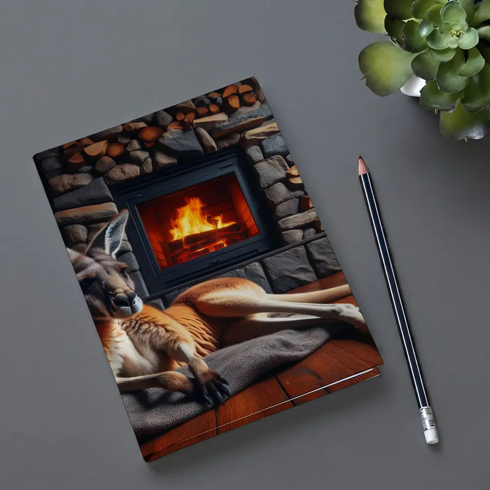 Kangaroo Relaxing By Stone Fireplace Cabin – Notebooks