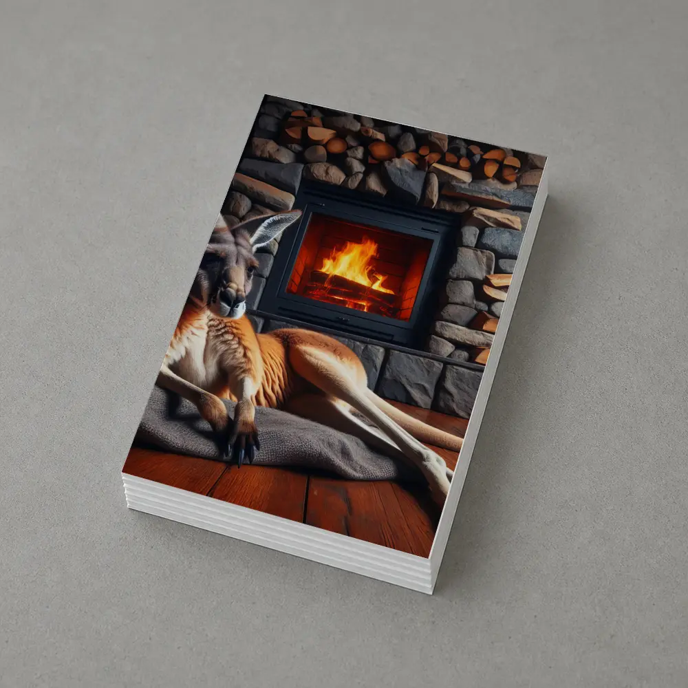 Kangaroo Relaxing By Stone Fireplace Cabin – Postcards