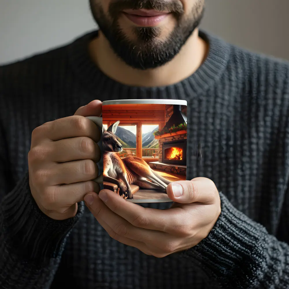 Relaxed Kangaroo Lounging By Cozy Fireplace – Mugs