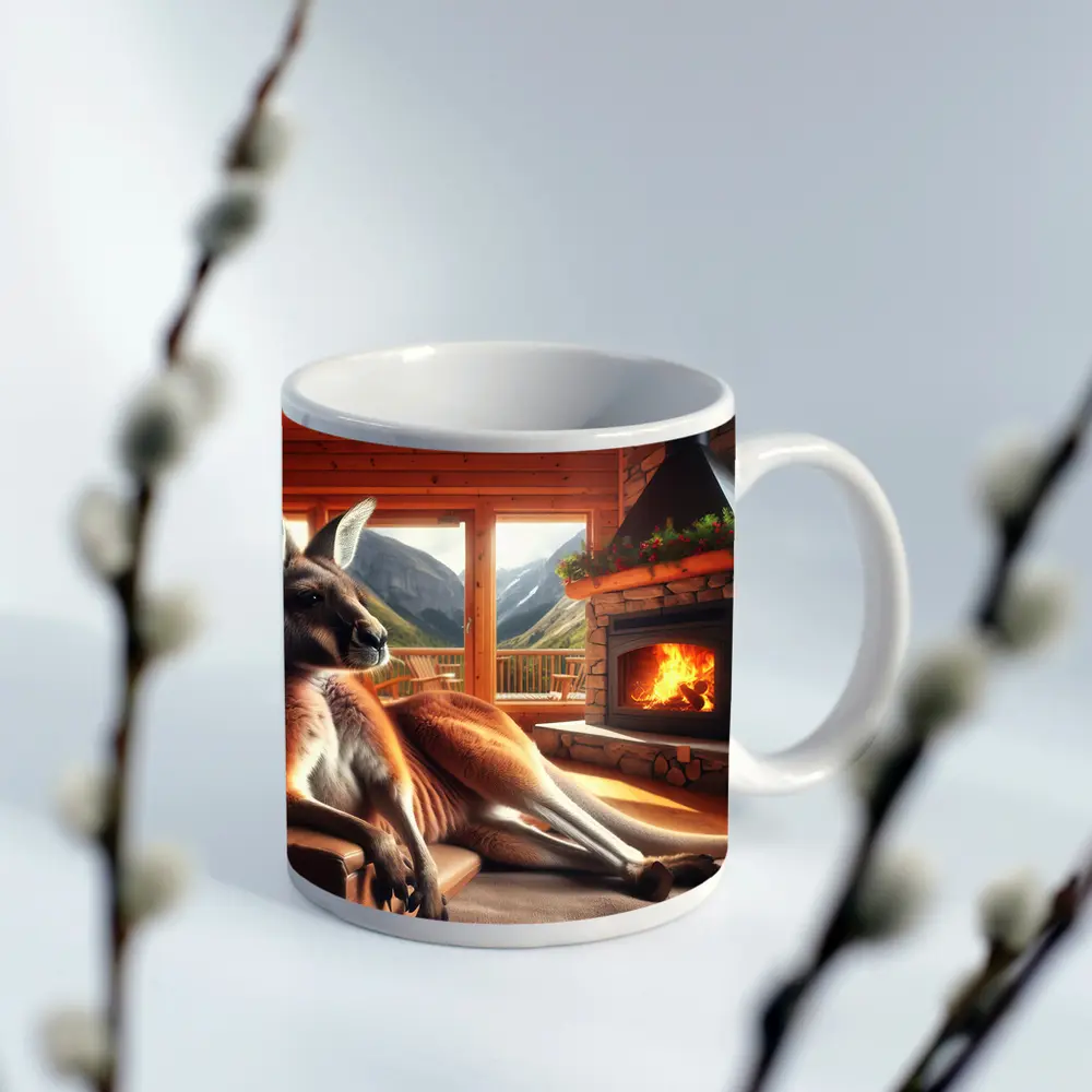 Relaxed Kangaroo Lounging By Cozy Fireplace – Mugs