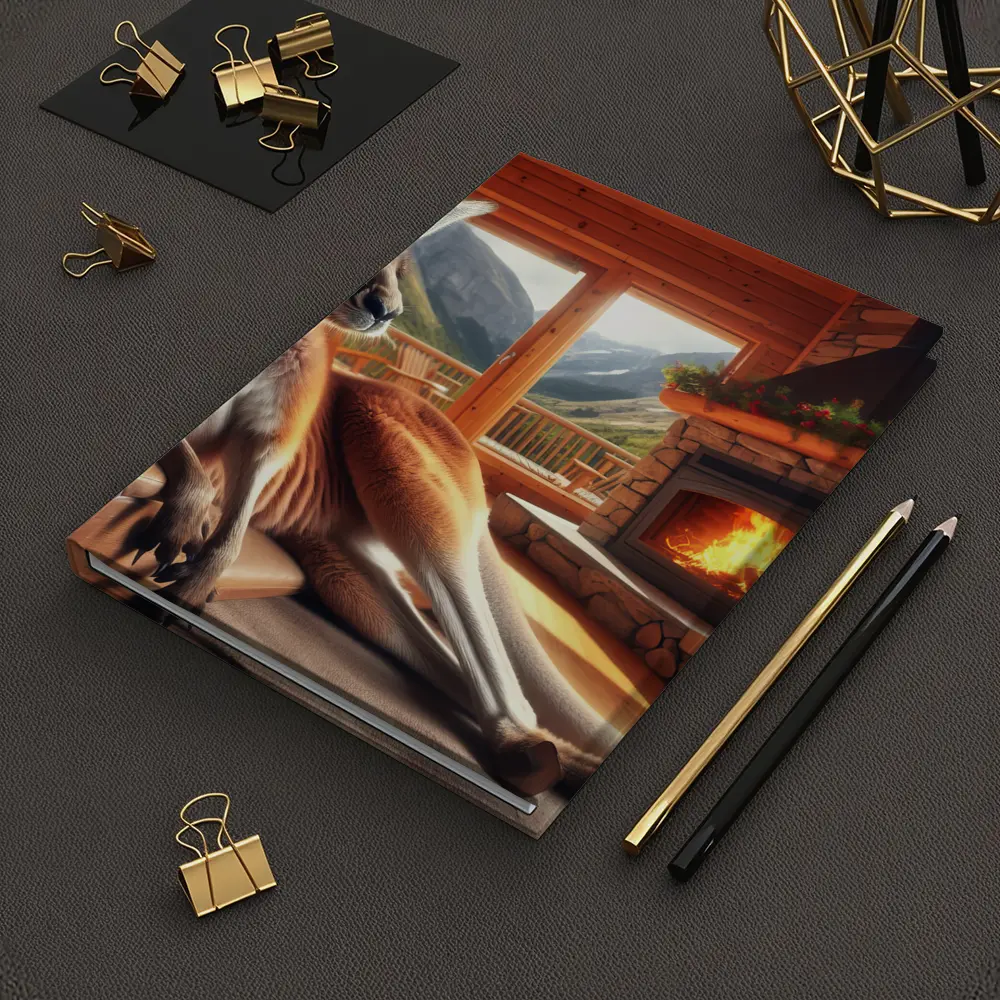 Relaxed Kangaroo Lounging By Cozy Fireplace – Notebooks