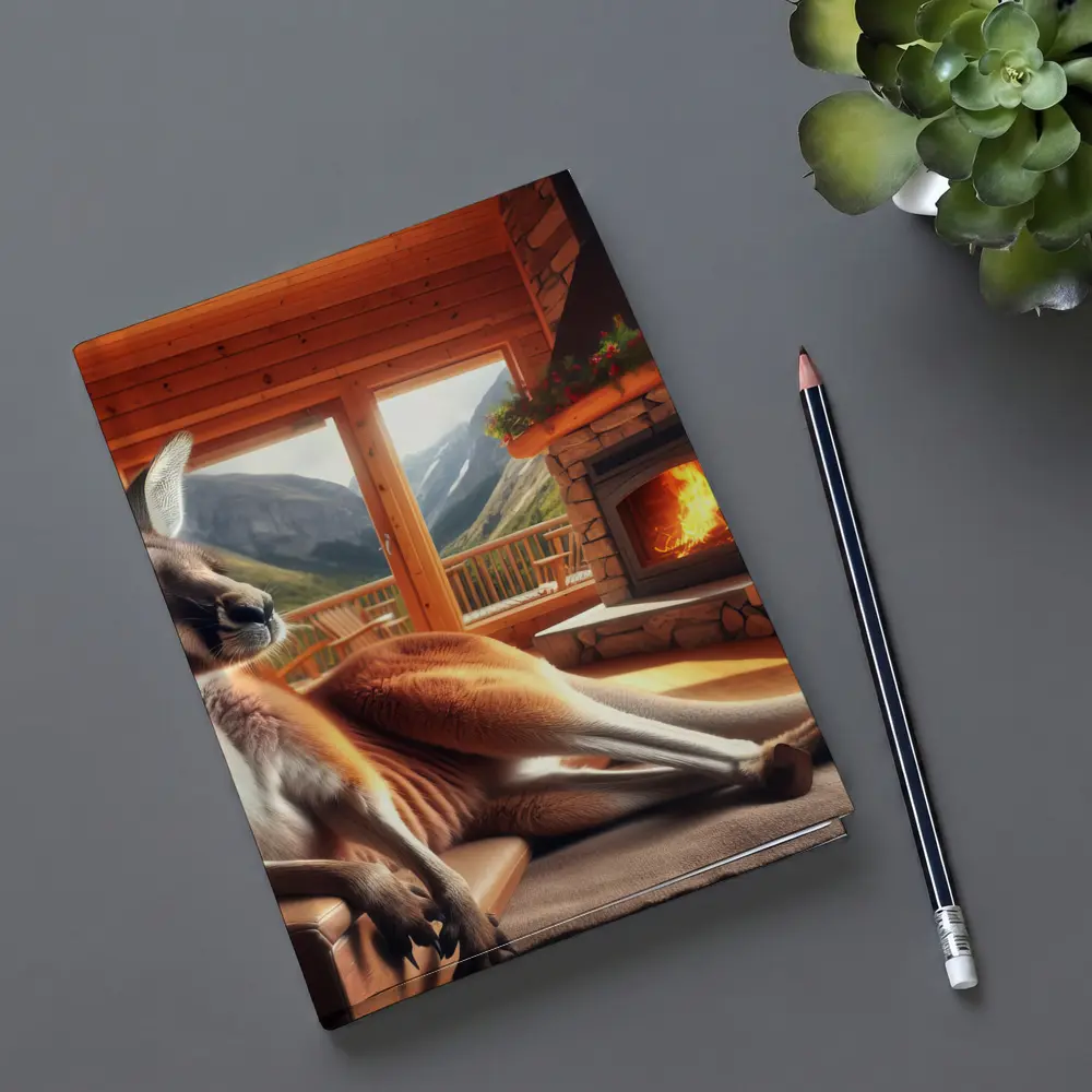 Relaxed Kangaroo Lounging By Cozy Fireplace – Notebooks