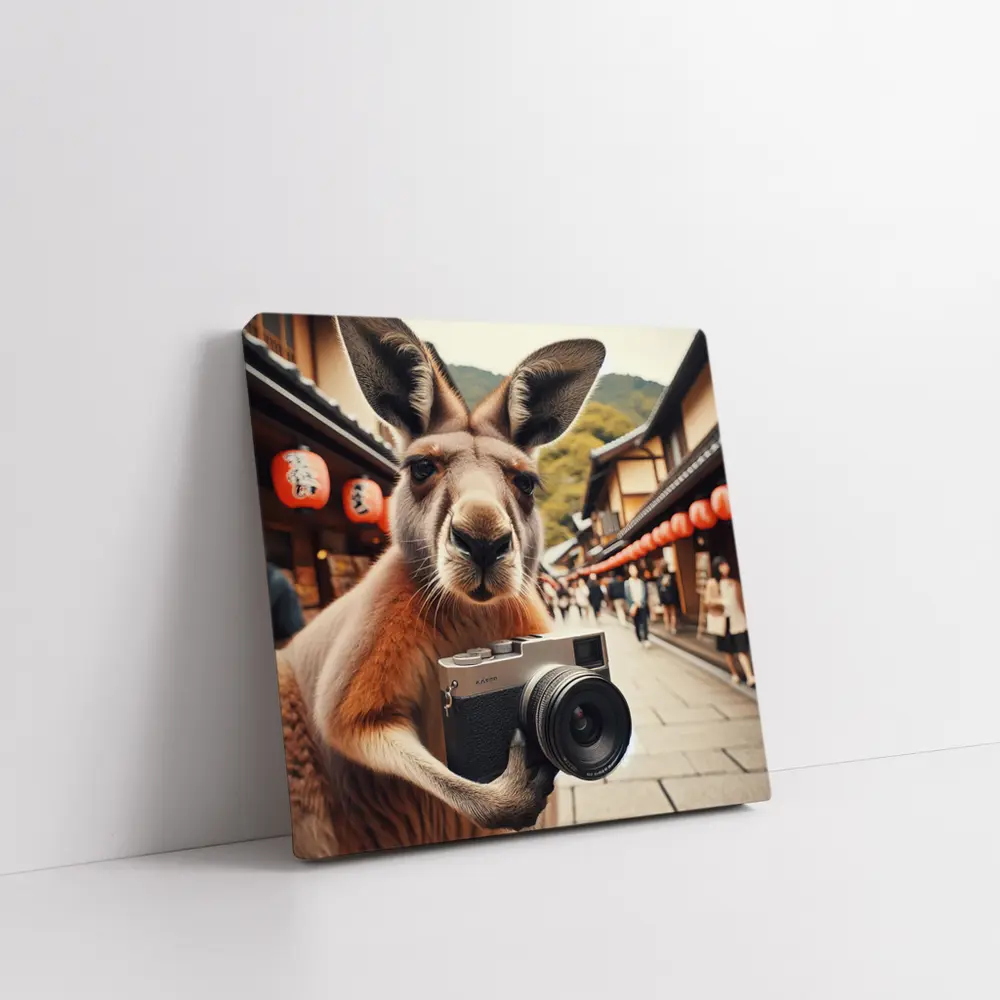 Kangaroo Tourist Selfie Japanese Street Scene – Wall Art