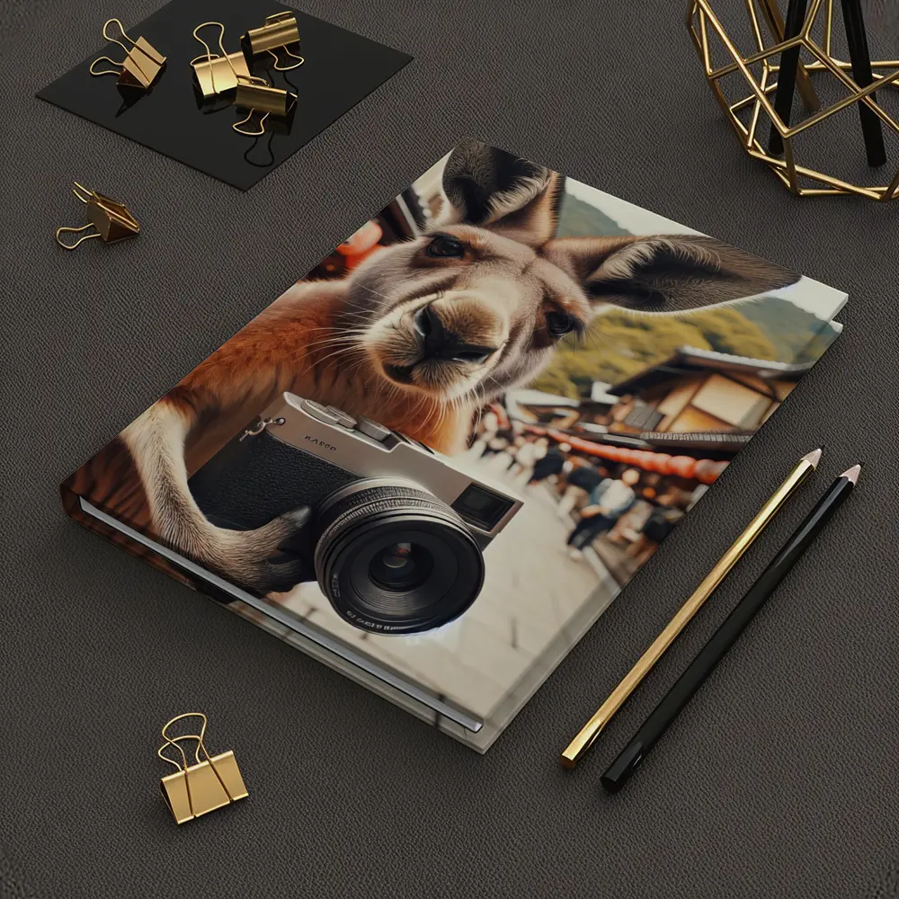 Kangaroo Tourist Selfie Japanese Street Scene – Notebooks