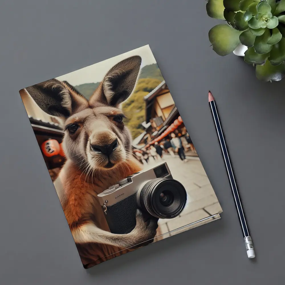 Kangaroo Tourist Selfie Japanese Street Scene – Notebooks