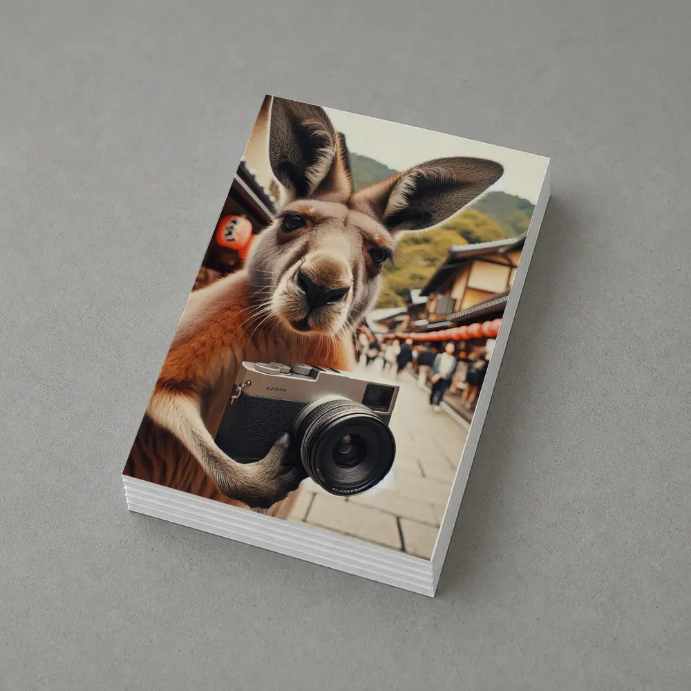 Kangaroo Tourist Selfie Japanese Street Scene – Postcards