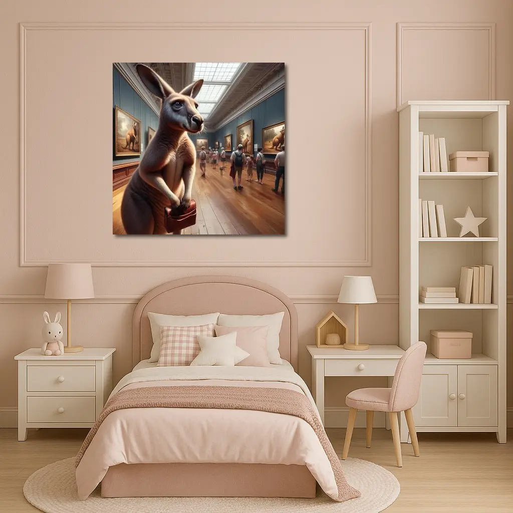Kangaroo With Briefcase In Art Gallery – Wall Art
