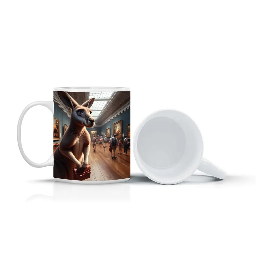 Kangaroo With Briefcase In Art Gallery – Mugs