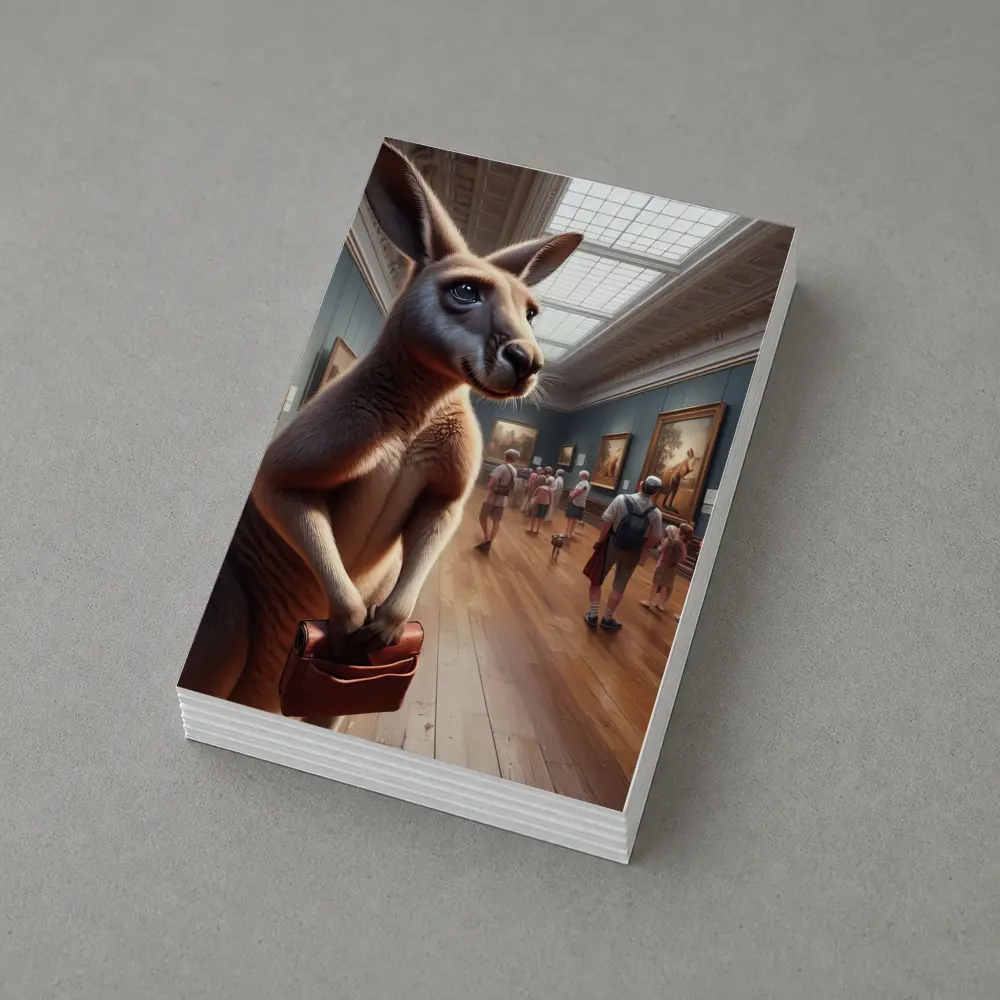 Kangaroo With Briefcase In Art Gallery – Postcards