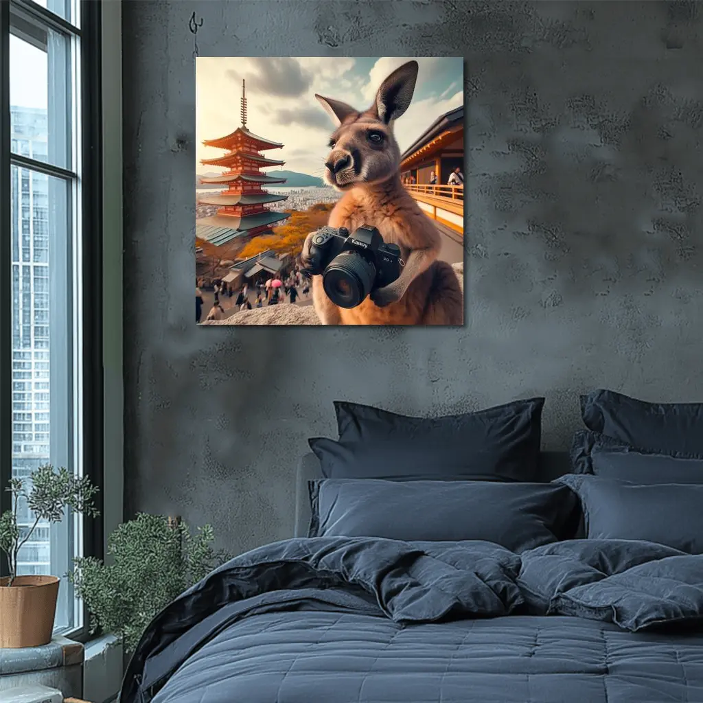 Kangaroo Tourist Photographer Japanese Pagoda Background – Wall Art