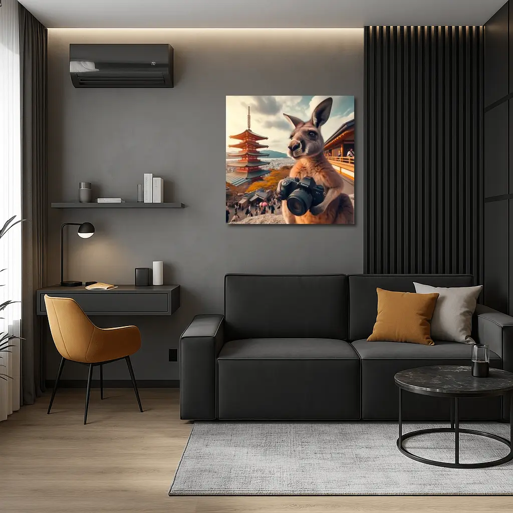 Kangaroo Tourist Photographer Japanese Pagoda Background – Wall Art