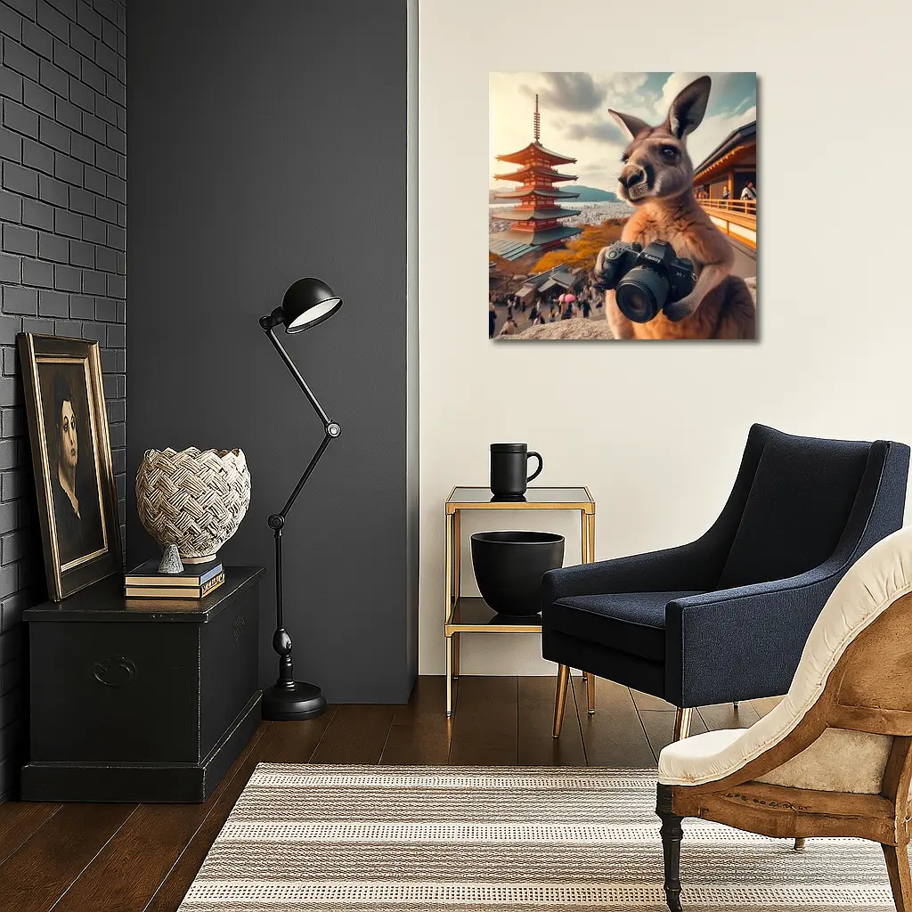 Kangaroo Tourist Photographer Japanese Pagoda Background – Wall Art