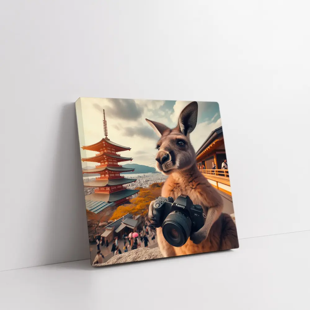 Kangaroo Tourist Photographer Japanese Pagoda Background – Wall Art
