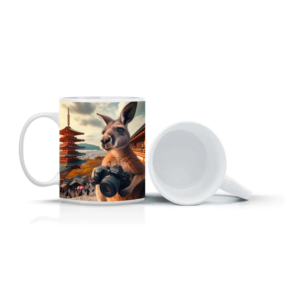 Kangaroo Tourist Photographer Japanese Pagoda Background – Mugs