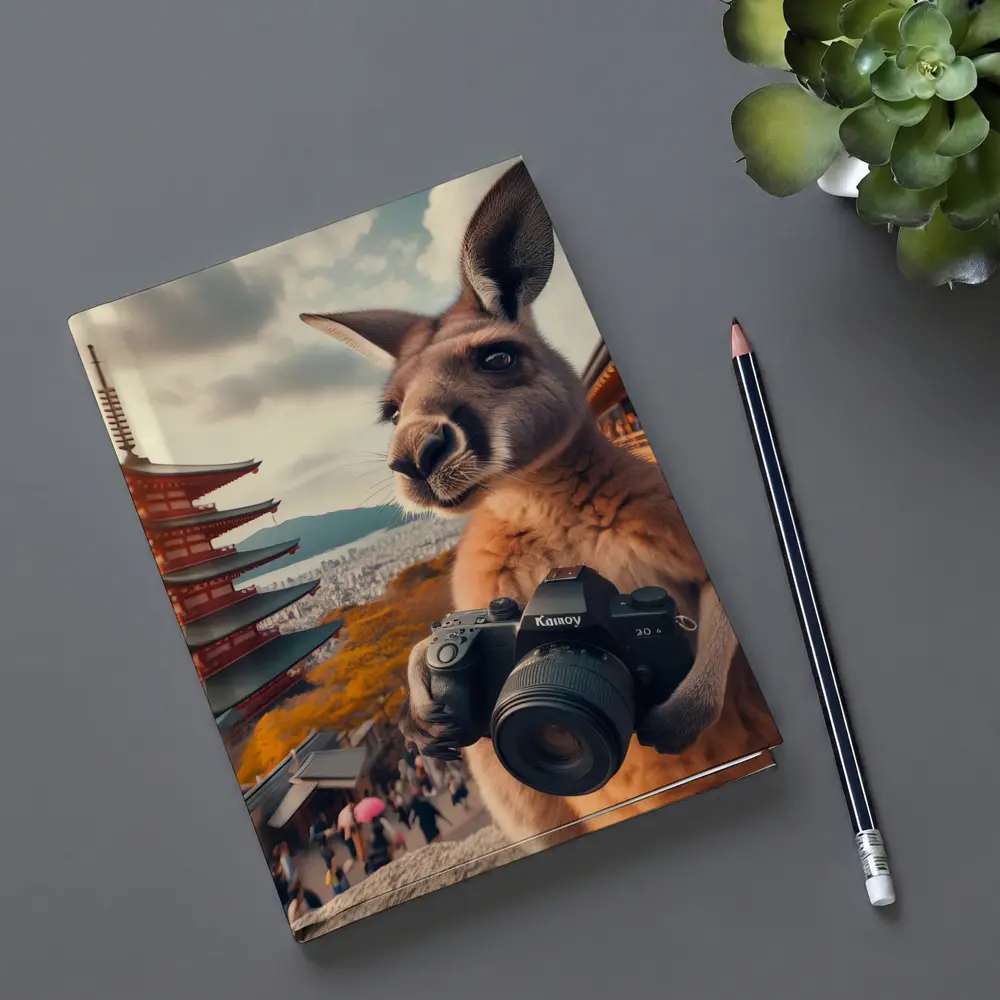 Kangaroo Tourist Photographer Japanese Pagoda Background – Notebooks