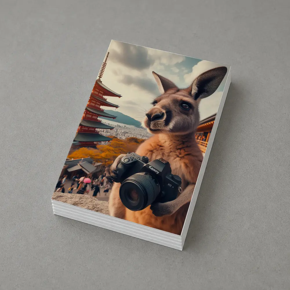 Kangaroo Tourist Photographer Japanese Pagoda Background – Postcards