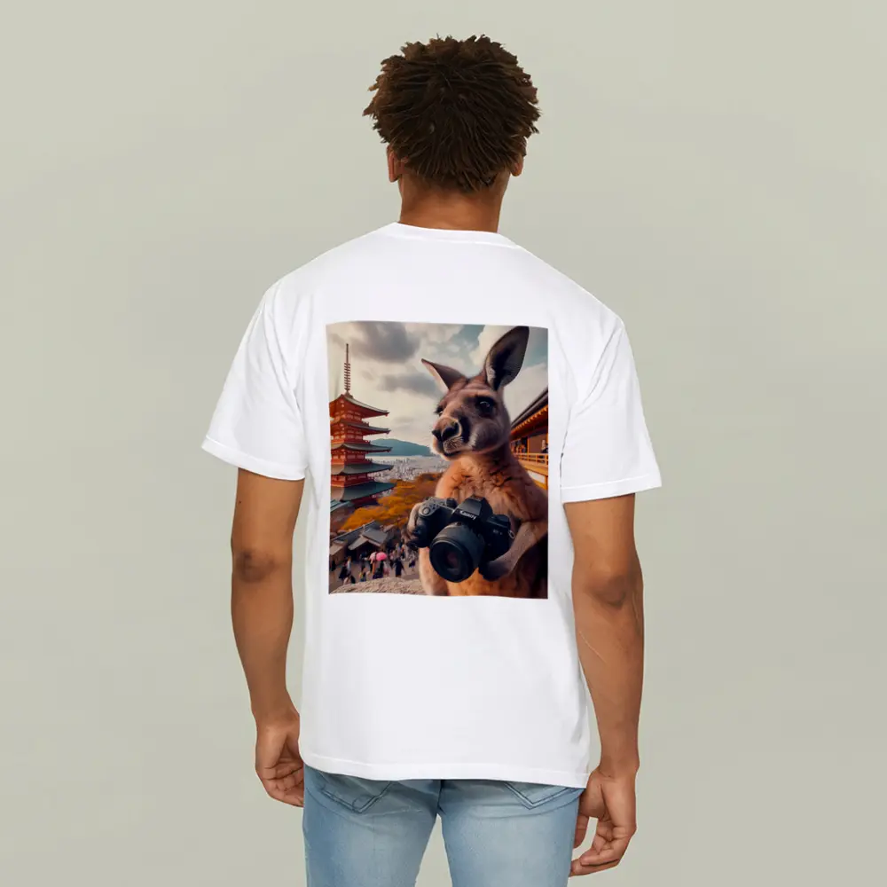 Kangaroo Tourist Photographer Japanese Pagoda Background – T-Shirts