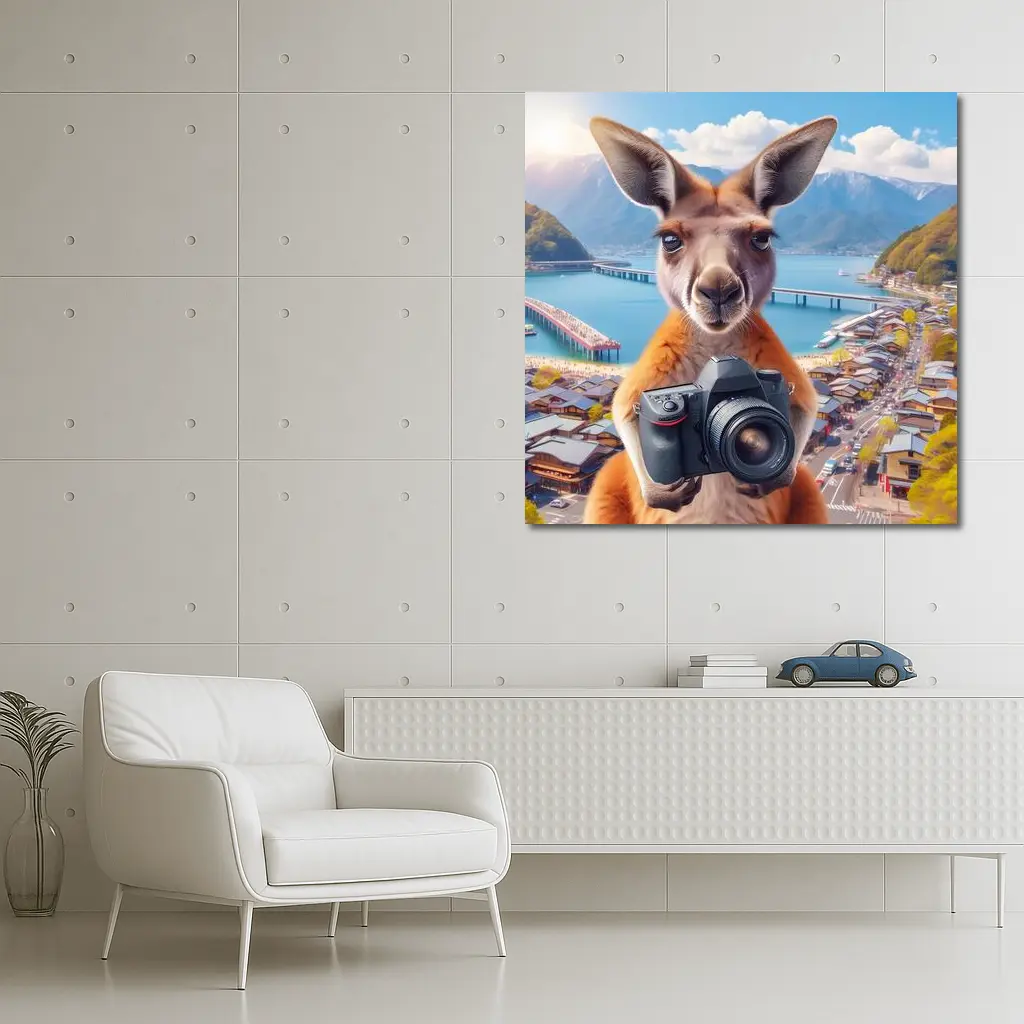 Kangaroo Tourist Holding Camera Japan Town – Wall Art