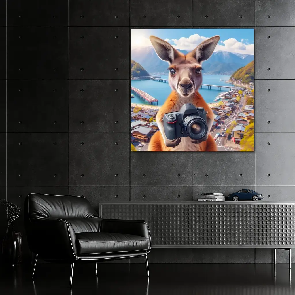 Kangaroo Tourist Holding Camera Japan Town – Wall Art