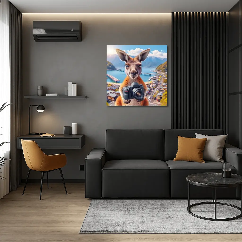 Kangaroo Tourist Holding Camera Japan Town – Wall Art