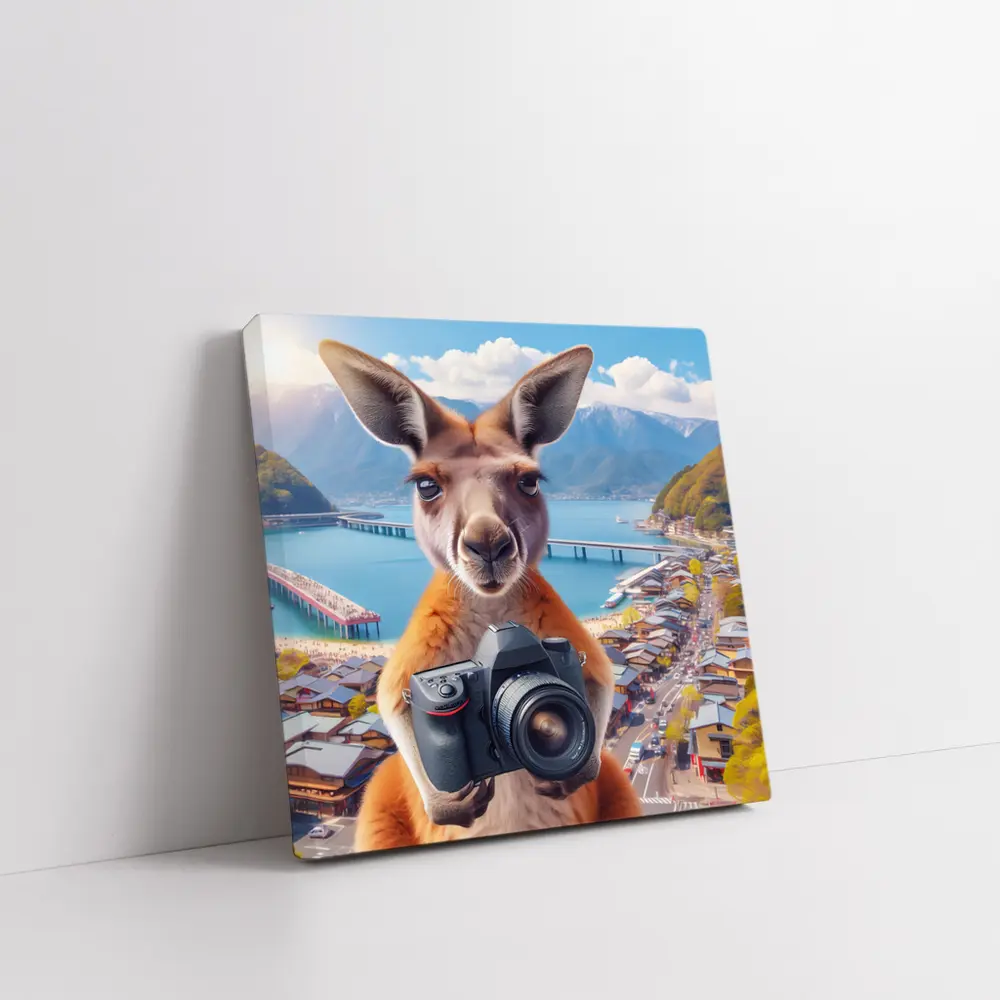 Kangaroo Tourist Holding Camera Japan Town – Wall Art