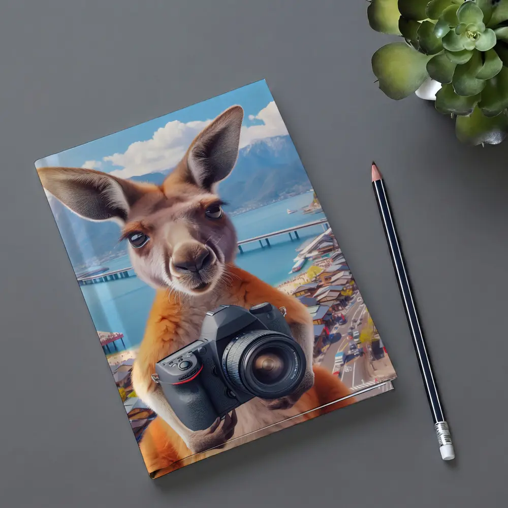 Kangaroo Tourist Holding Camera Japan Town – Notebooks