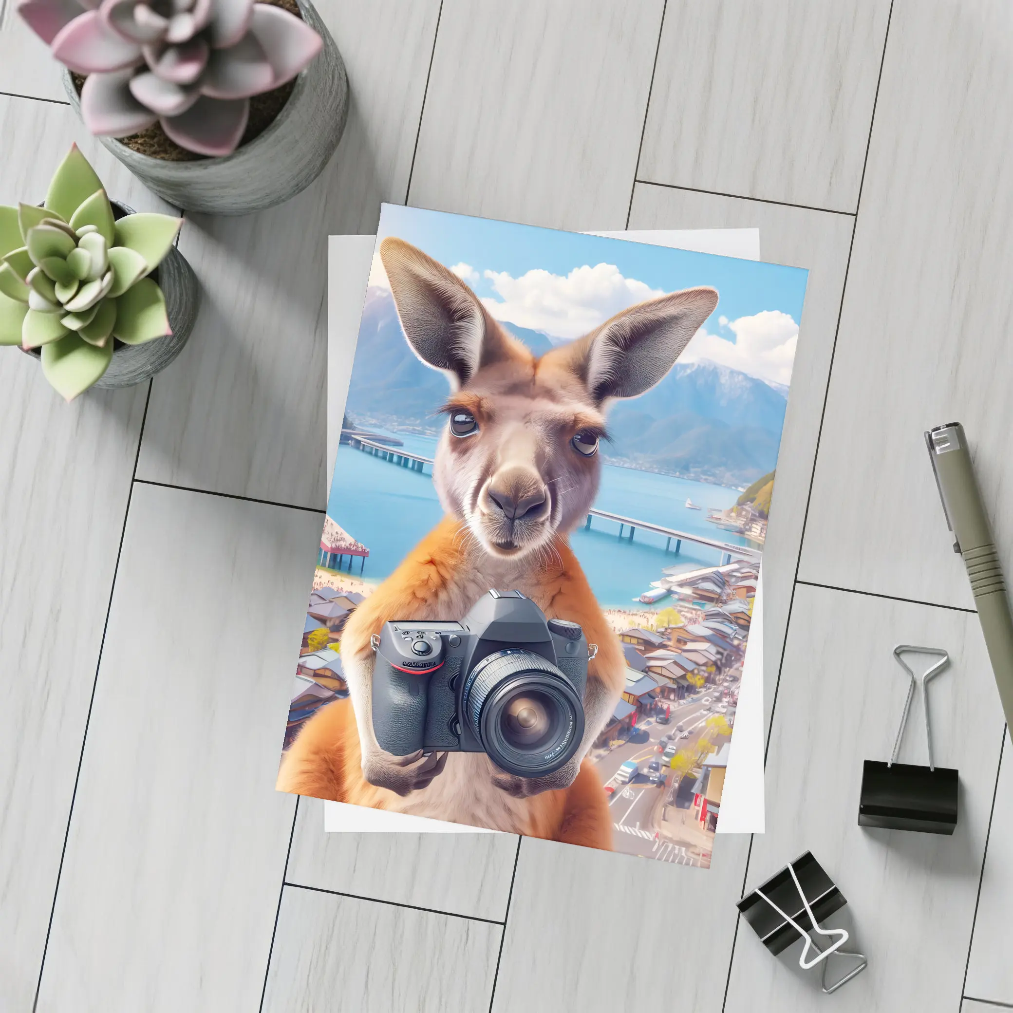 Kangaroo Tourist Holding Camera Japan Town – Postcards