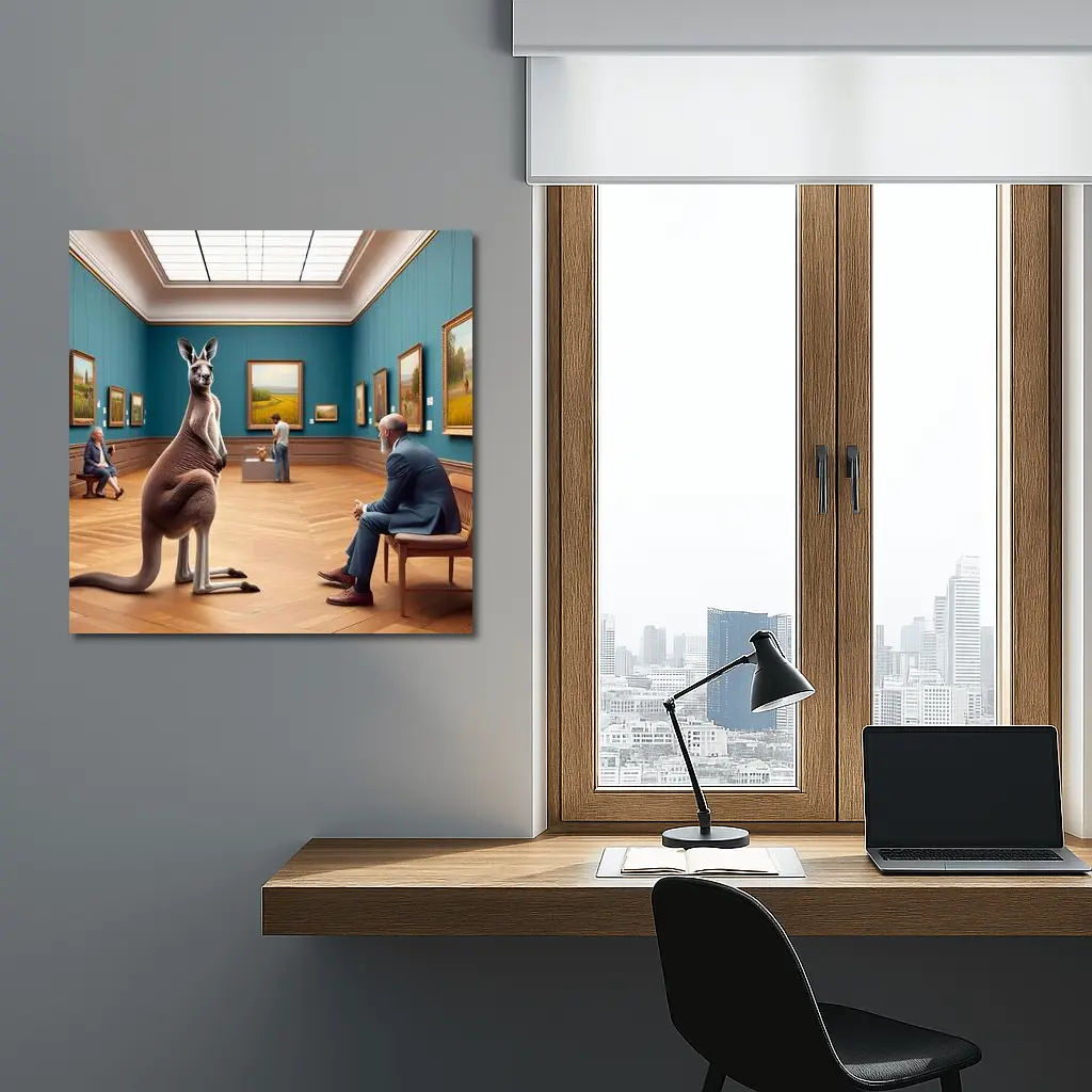 Kangaroo Standing Inside Art Museum Gallery – Wall Art