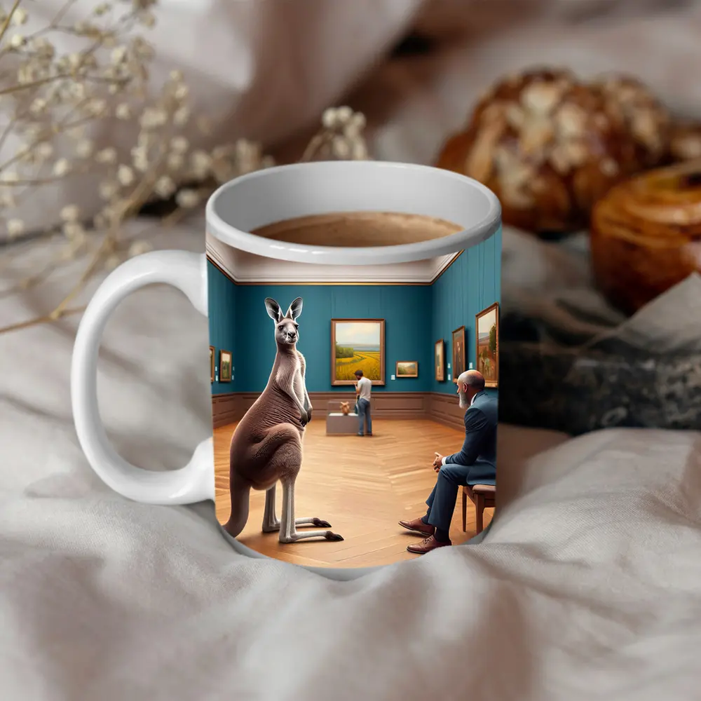 Kangaroo Standing Inside Art Museum Gallery – Mugs