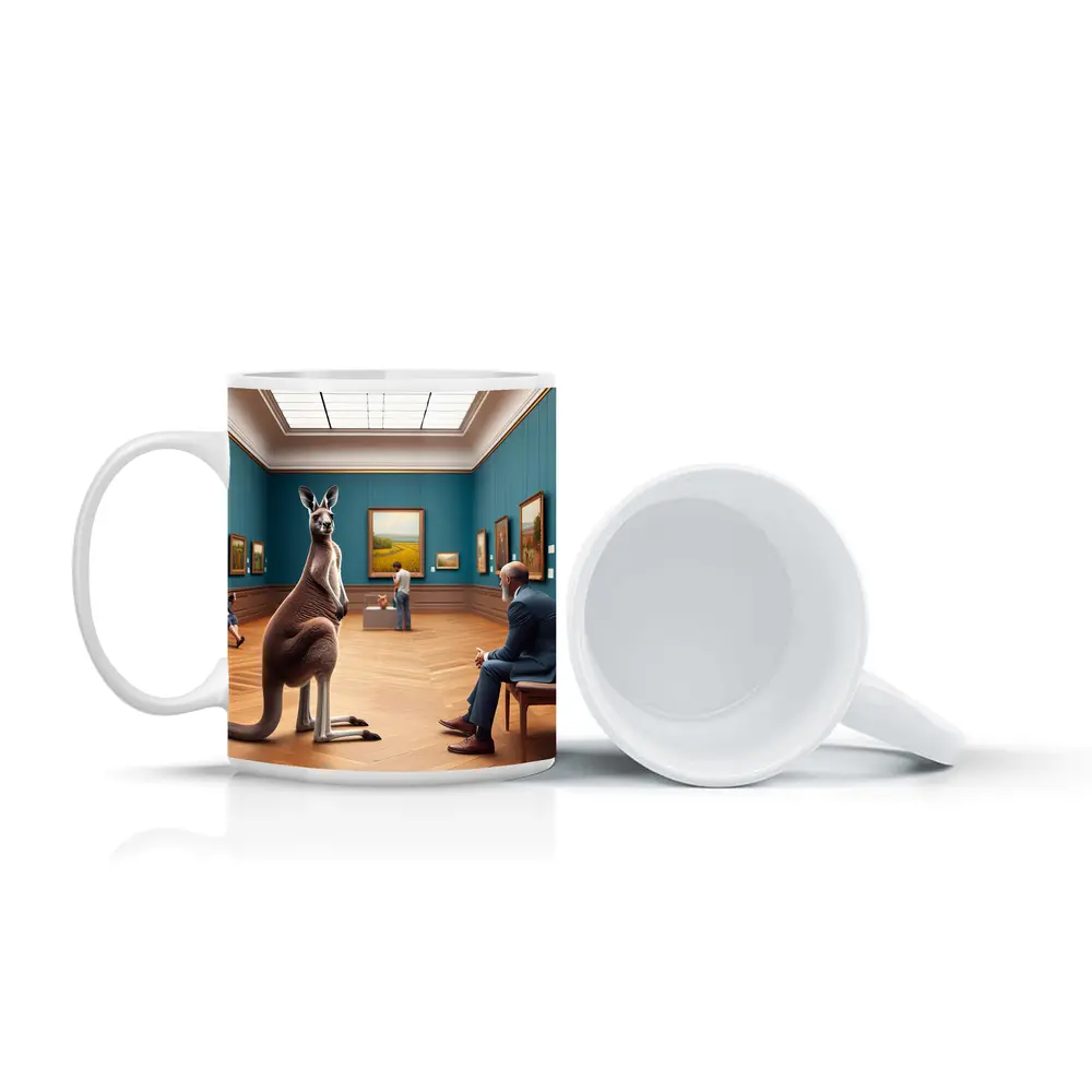 Kangaroo Standing Inside Art Museum Gallery – Mugs