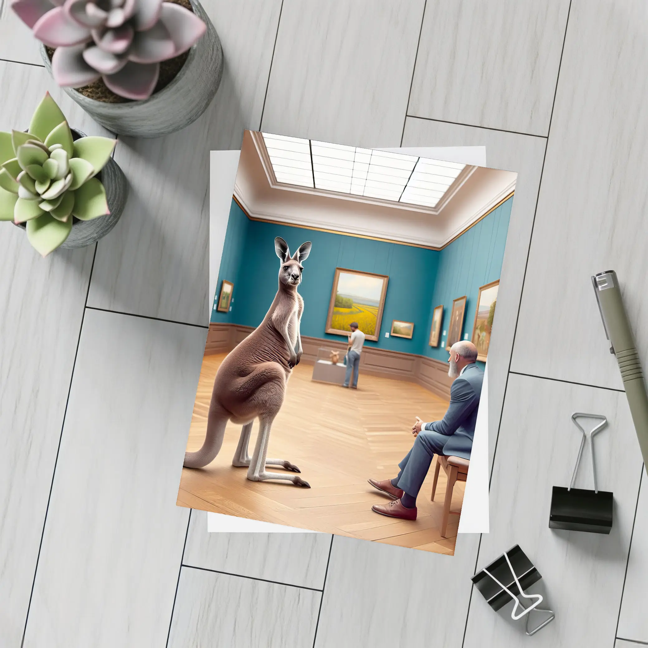 Kangaroo Standing Inside Art Museum Gallery – Postcards