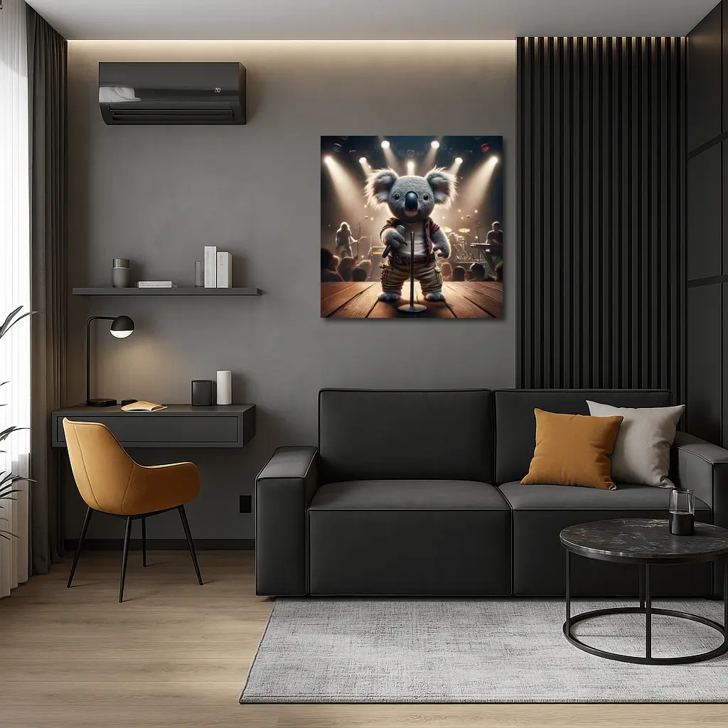 Koala Rock Star Singing On Concert Stage – Wall Art