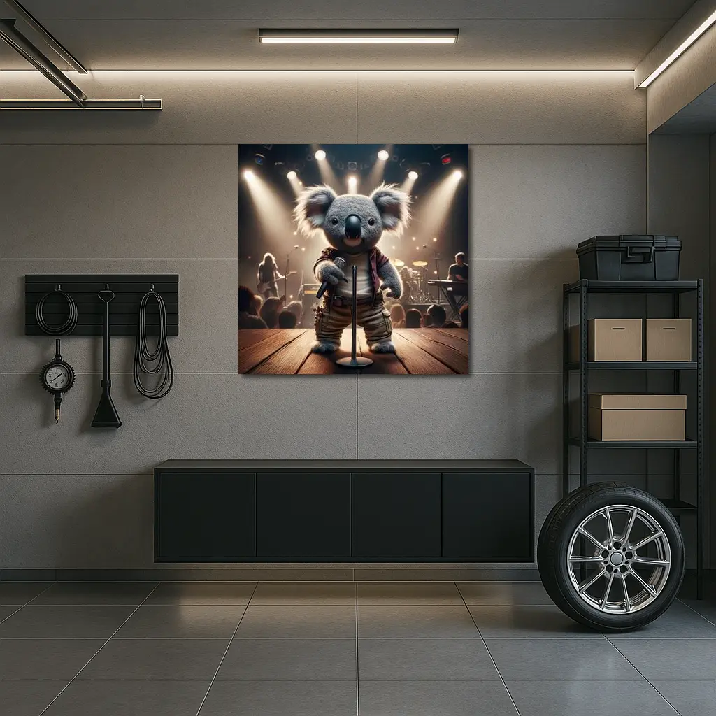 Koala Rock Star Singing On Concert Stage – Wall Art