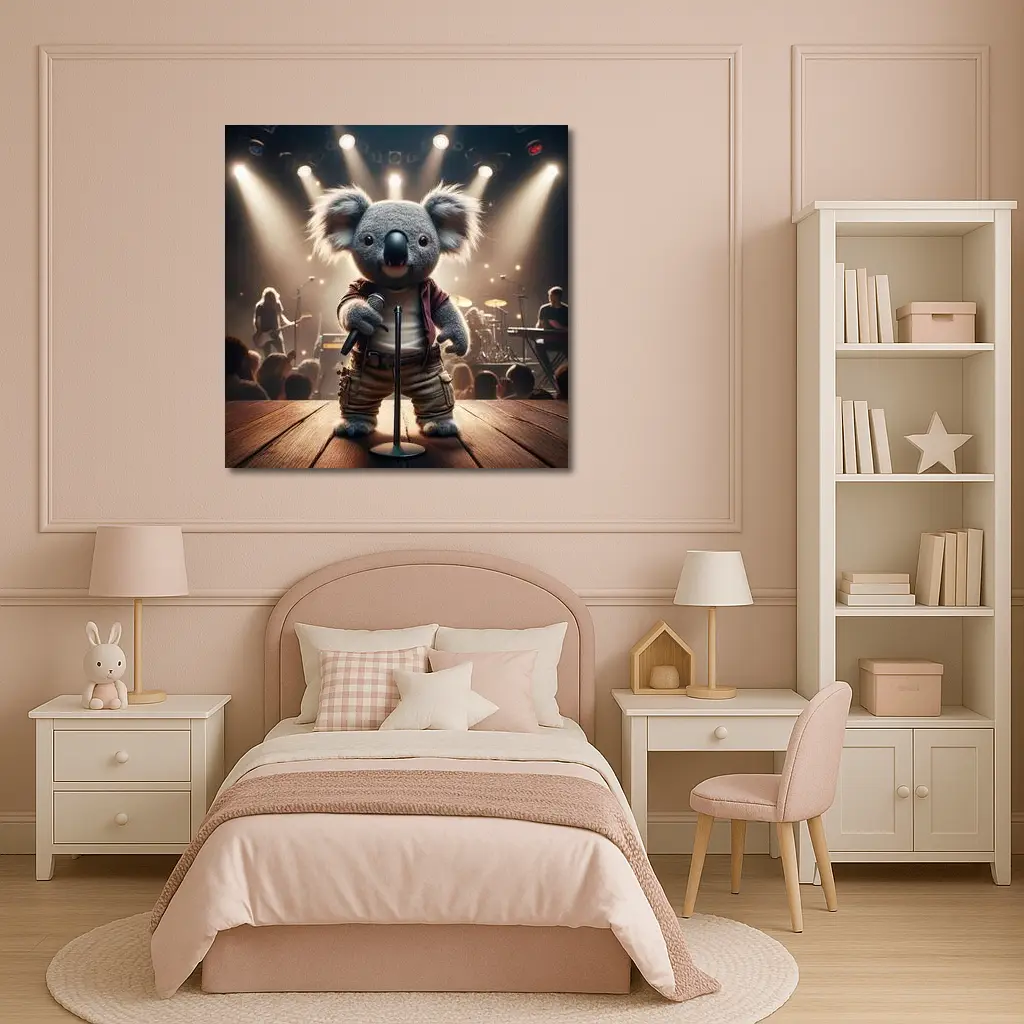 Koala Rock Star Singing On Concert Stage – Wall Art