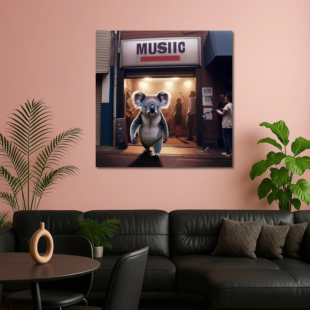 Koala Walking Out of Music Store – Wall Art