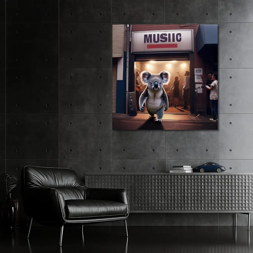 Koala Walking Out of Music Store – Wall Art