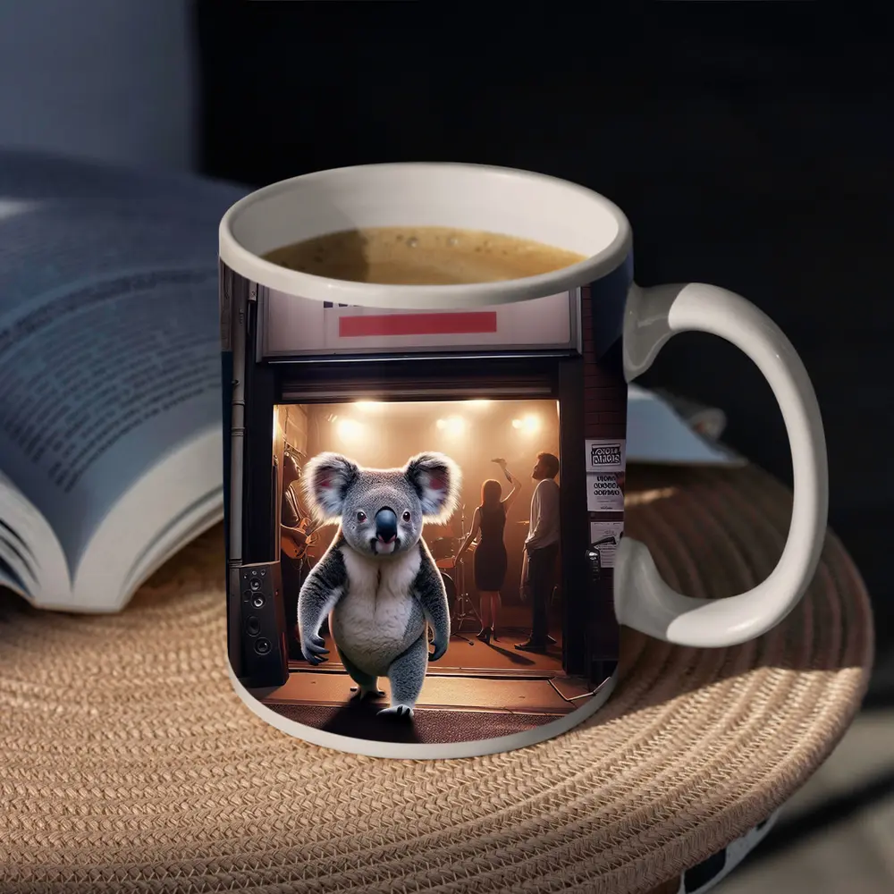 Koala Walking Out of Music Store – Mugs