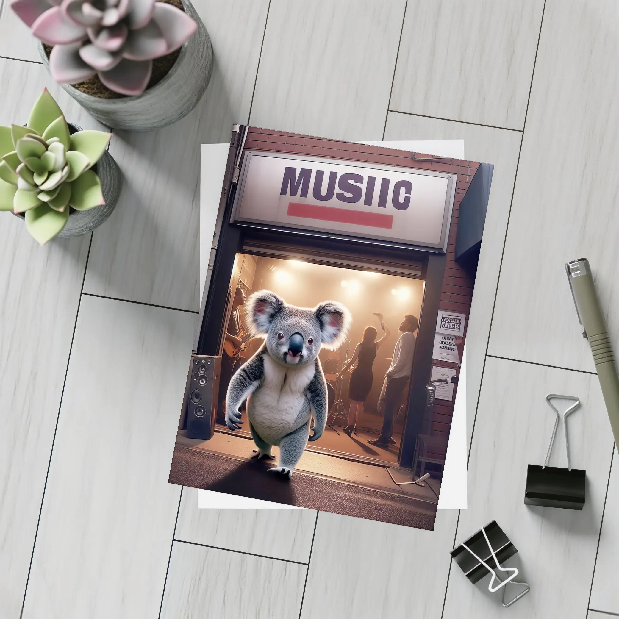 Koala Walking Out of Music Store – Postcards