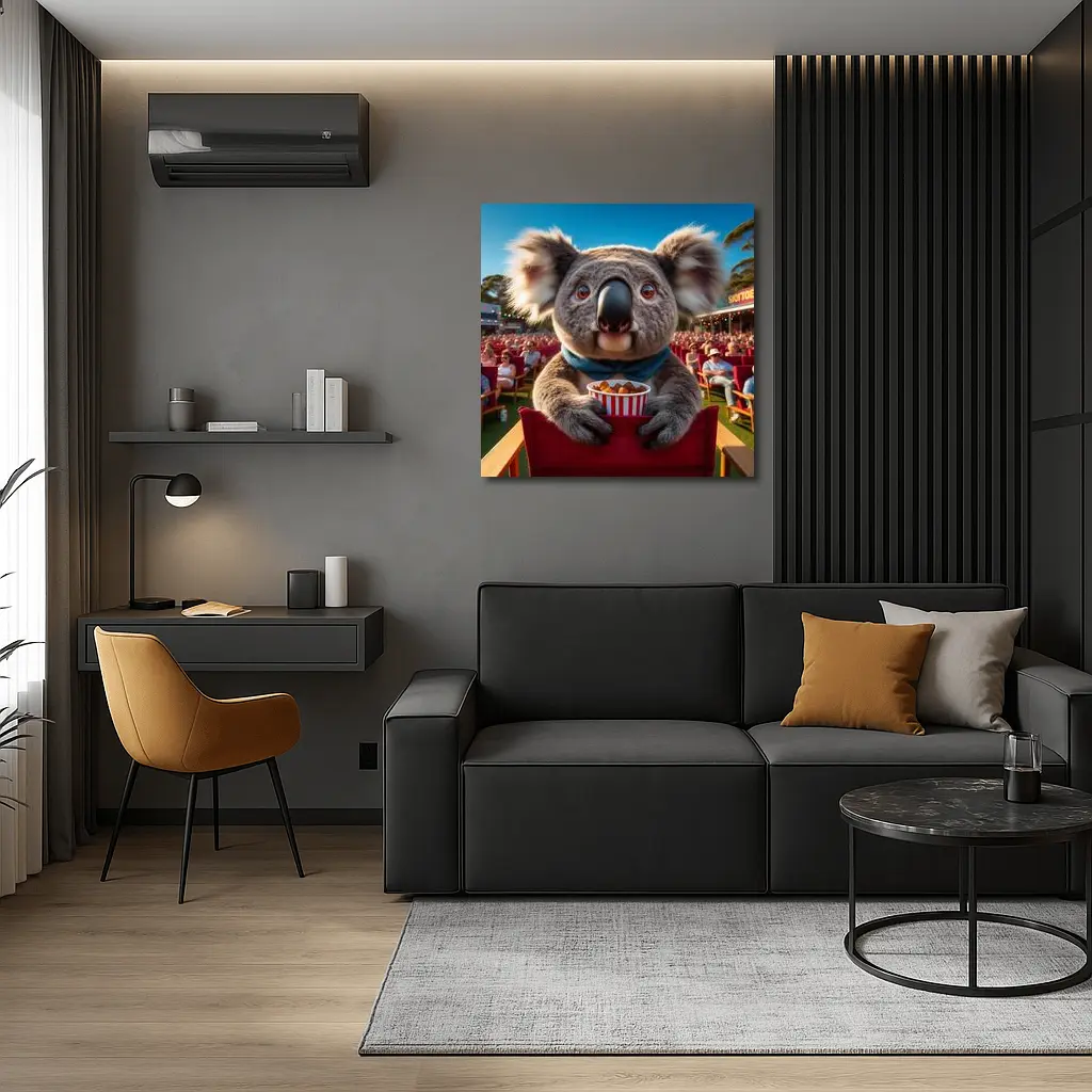 Koala Eating Popcorn At Outdoor Cinema – Wall Art