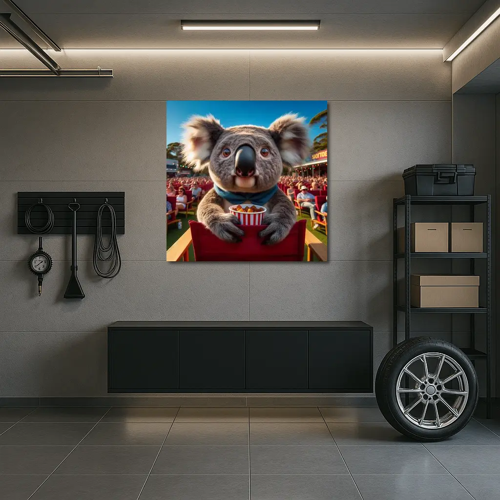 Koala Eating Popcorn At Outdoor Cinema – Wall Art