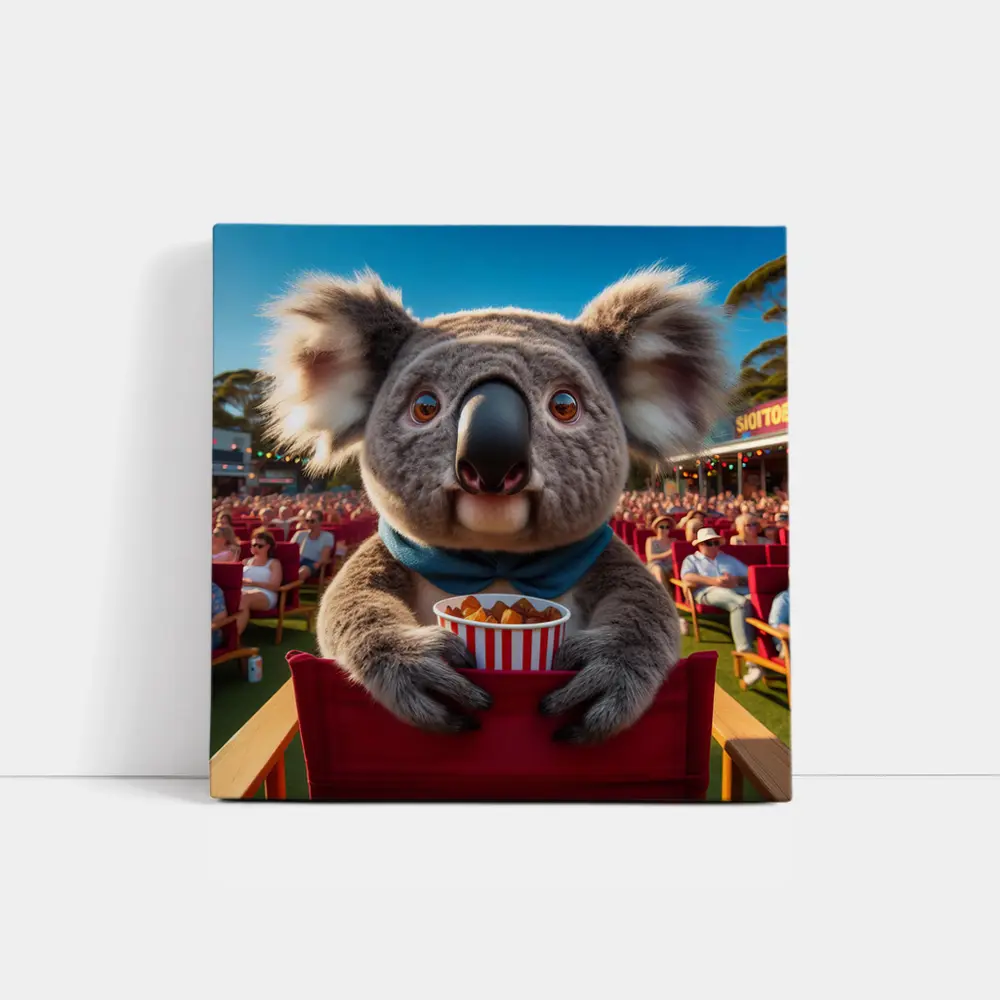 Koala Eating Popcorn At Outdoor Cinema – Wall Art